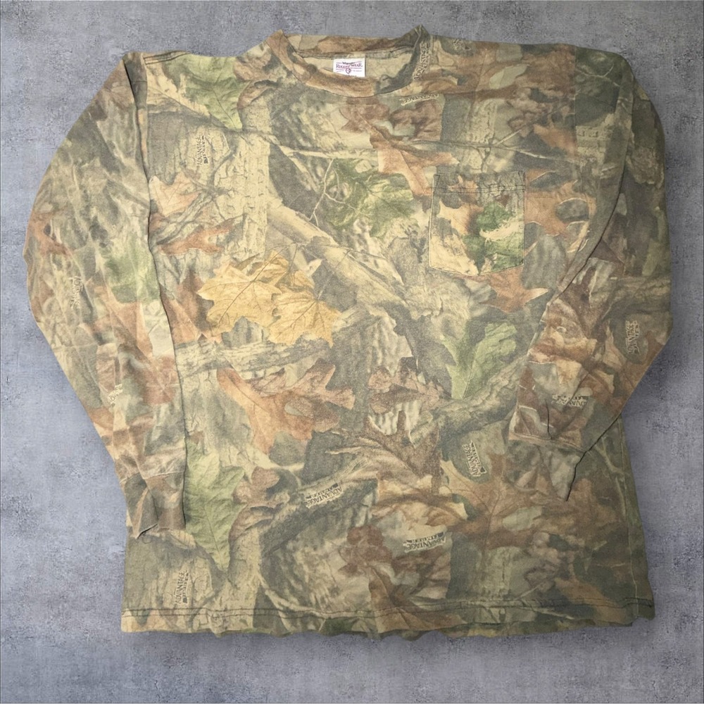 Wrangler Rugged Wear Mens XL Long Sleeve Camo Pocket T-Shirt Advantage Timber